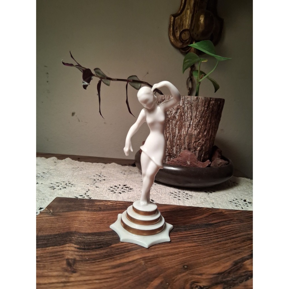 Antique Hutschenreuther Selb Bavaria Art Deco Porcelain Dancer Figurine Gold...
